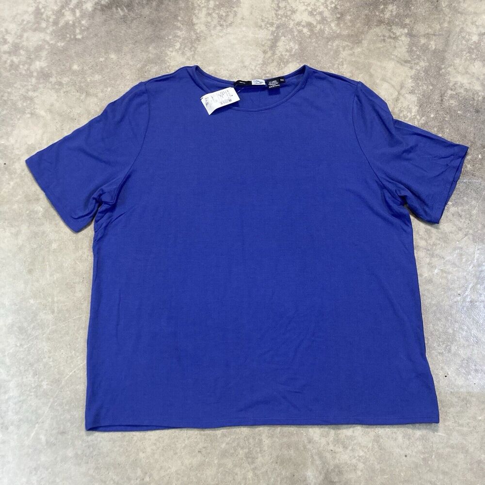 Saks Fifth Avenue Shirt Womens 2X Blue Short Sleeve Modal Blend Basic